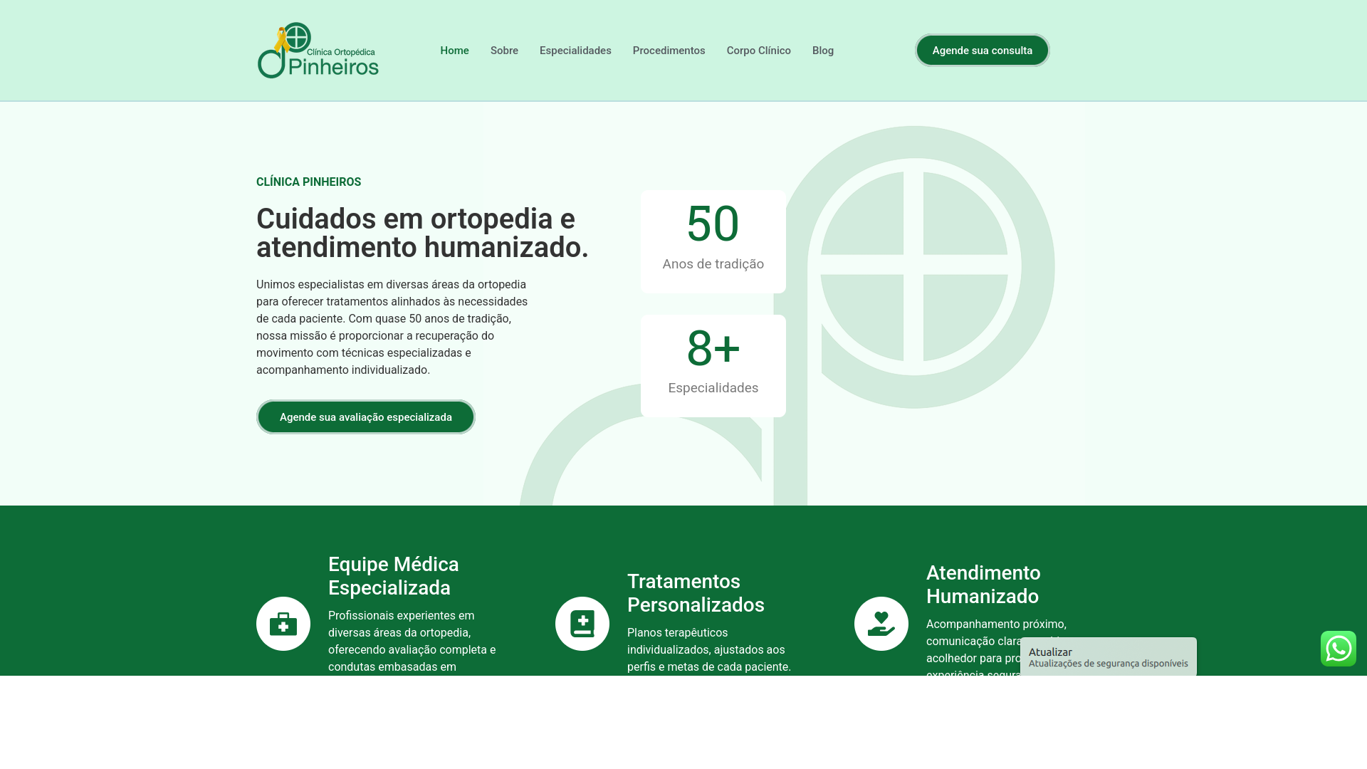 Visualização Site Clínica Pinheiros